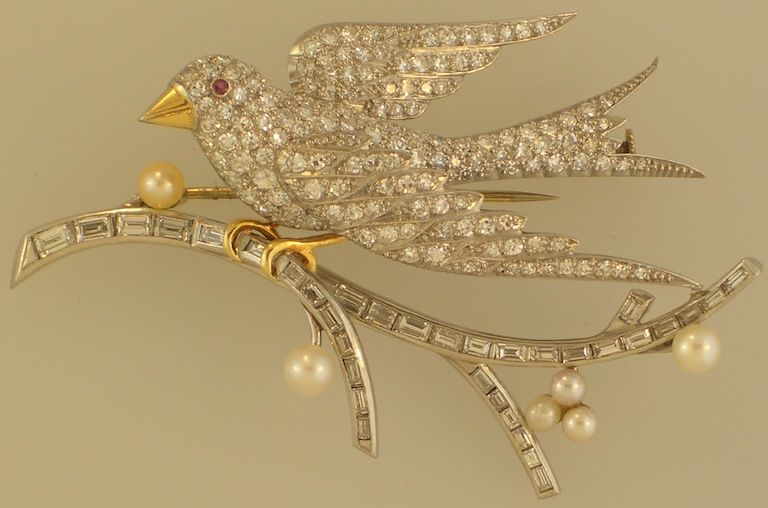 Platinum, Diamond, Peal, & Ruby Bird Pin