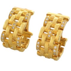 Cartier Gold 
Diamond Basket-Weave Earclips