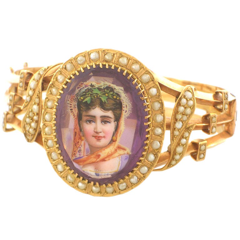 Victorian Enameled Amethyst Bracelet For Sale