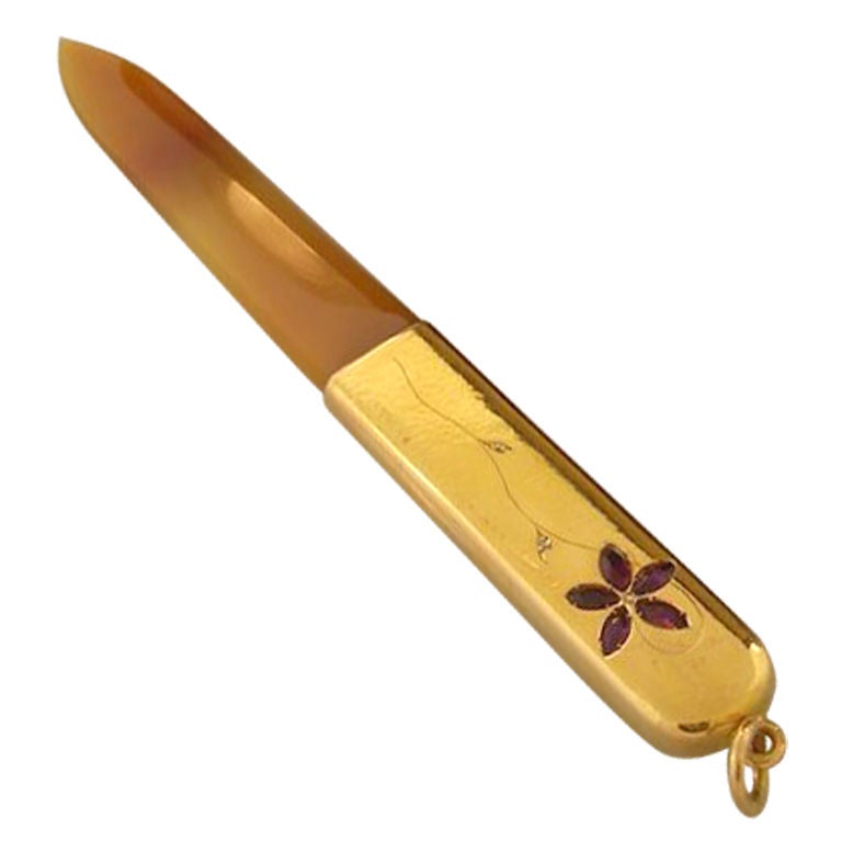 Cartier Agate & Gold Letter Opener For Sale