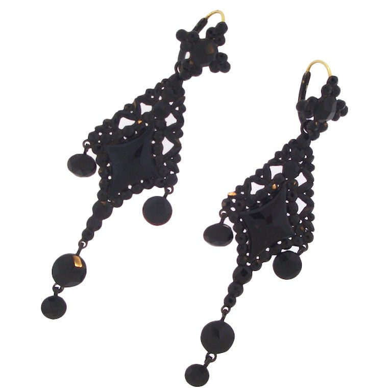 Victorian French Jet Girandole Earrings
