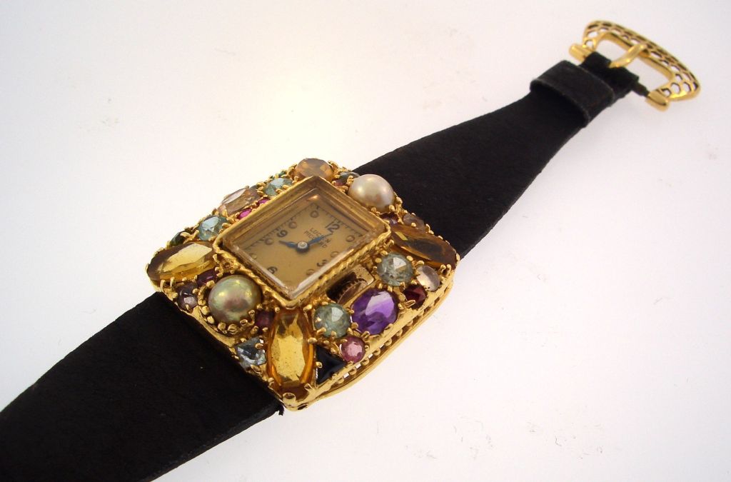 Lucien Piccard Yellow Gold Gem Set Wristwatch Set In Excellent Condition For Sale In New York, NY