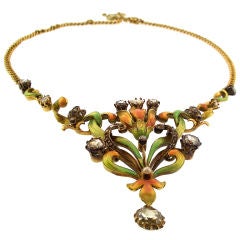 French Art Nouveau Enamel, Diamond and Gem Stone Necklace