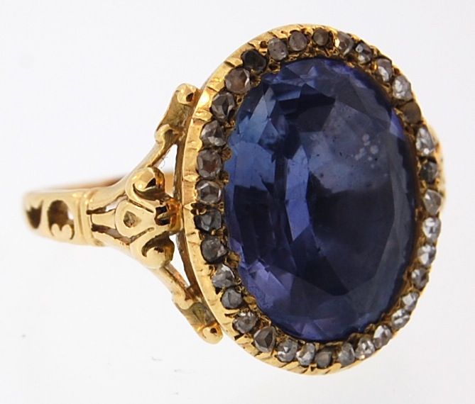 Georgian Natural Sapphire and Diamond Foiled-Back Ring