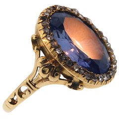 Georgian Natural Sapphire and Diamond Foiled-Back Ring