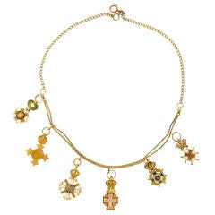 Gold Necklace with Gold & Enamel Military Medals