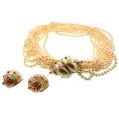Trianon Coral, Shell & Pearl Necklace & Earring Suite