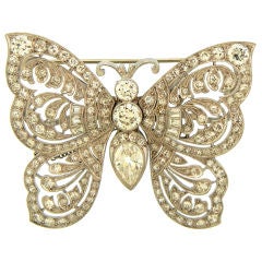 Antique Platinum & Diamond En Tremblant Butterfly  Brooch