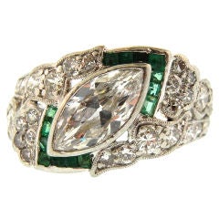Art Deco Platinum, Diamond & Emerald Ring
