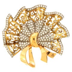 Retro Gold & Diamond Bow Brooch