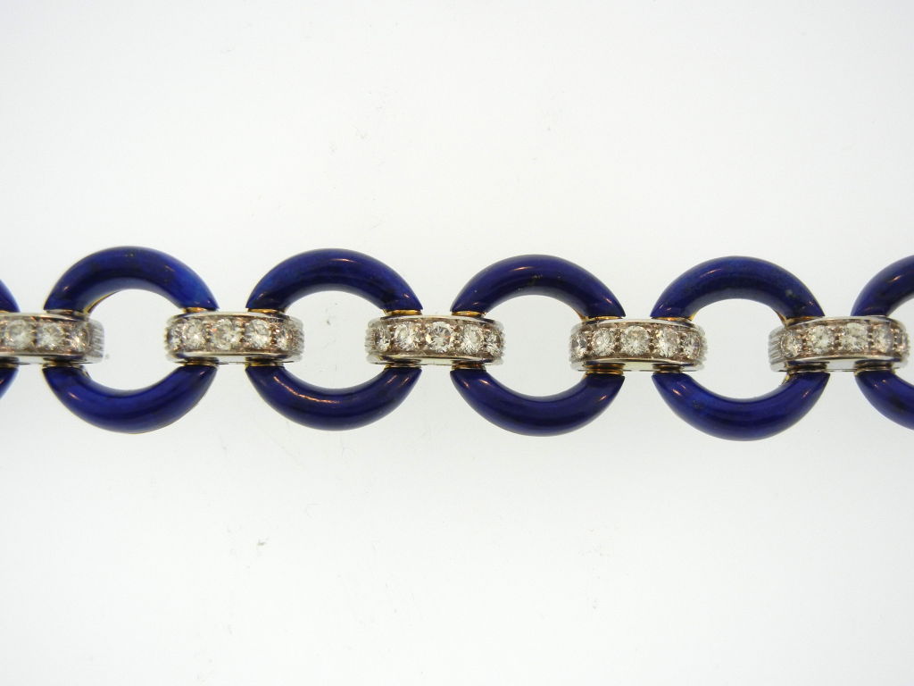 Women's Lapis & Diamond Link Bracelet For Sale