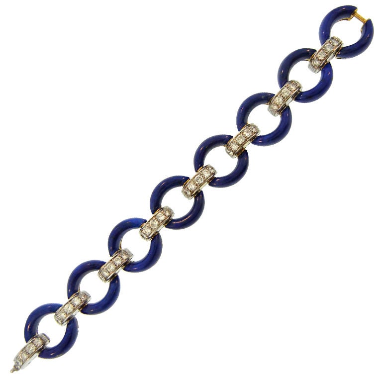Lapis & Diamond Link Bracelet For Sale