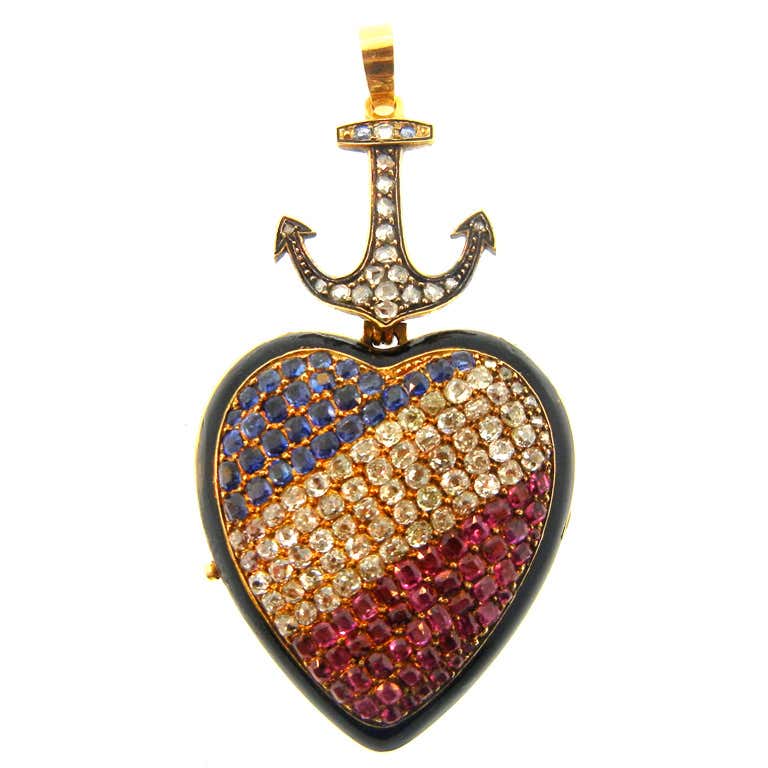 French Enamel Multi Gem Locket For Sale at 1stDibs