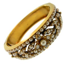 Victorian Pearl and Diamond Pierced Bangle