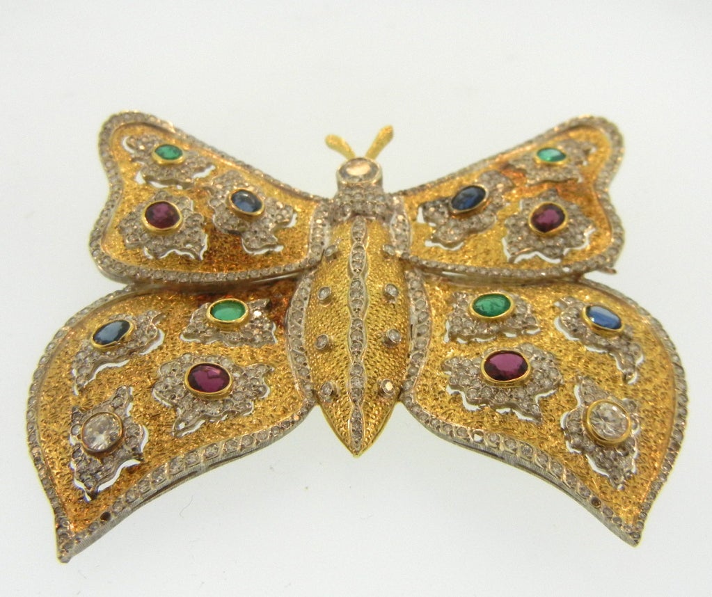 Gem set, 18k gold, handmade Italian Butterfly