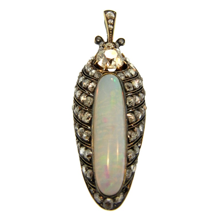Rare and Unusual Opal and Diamond Scarab Pendant at 1stdibs