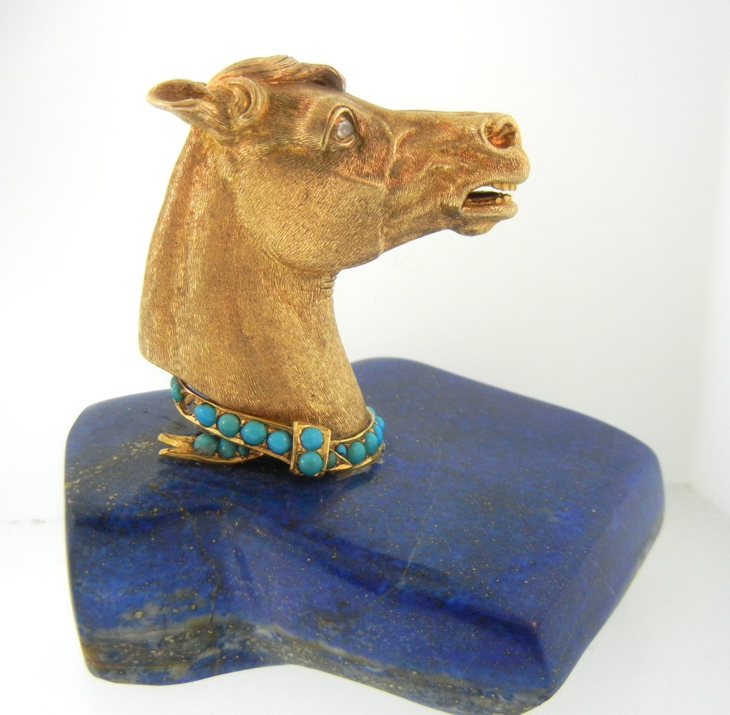 Fabulous Lapis and Gold Horse-Head Desk Object
