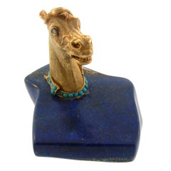 Fabulous Lapis and Gold Horse-Head Desk Object
