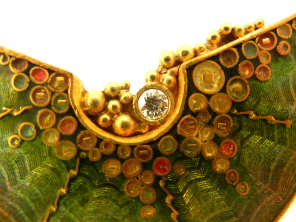 MARILYN DRUIN Gold and Enamel Brooch with Diamond