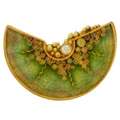 MARILYN DRUIN Gold and Enamel Brooch with Diamond
