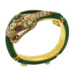 Victorian Enamel Ruby Emerald Gold Snake Bracelet