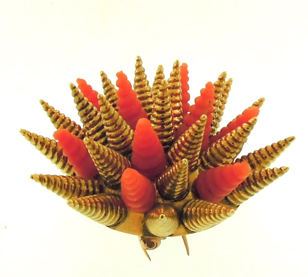 TIFFANY & CO. Coral and Gold Sea Urchin Brooch