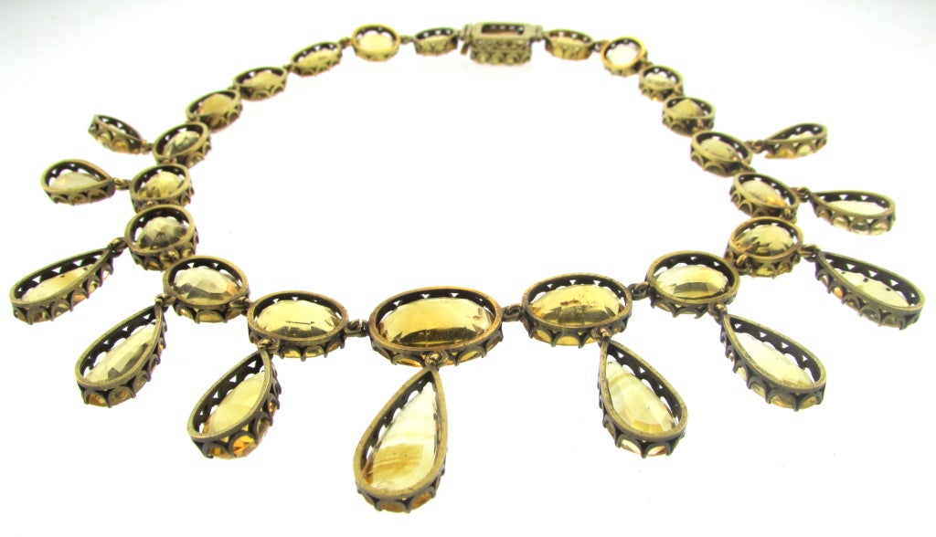 Women's Very Fine 19th C. Russian Citrine and Gold Swag Necklace For Sale
