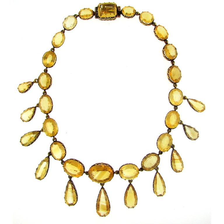 Very Fine 19th C. Russian Citrine and Gold Swag Necklace For Sale