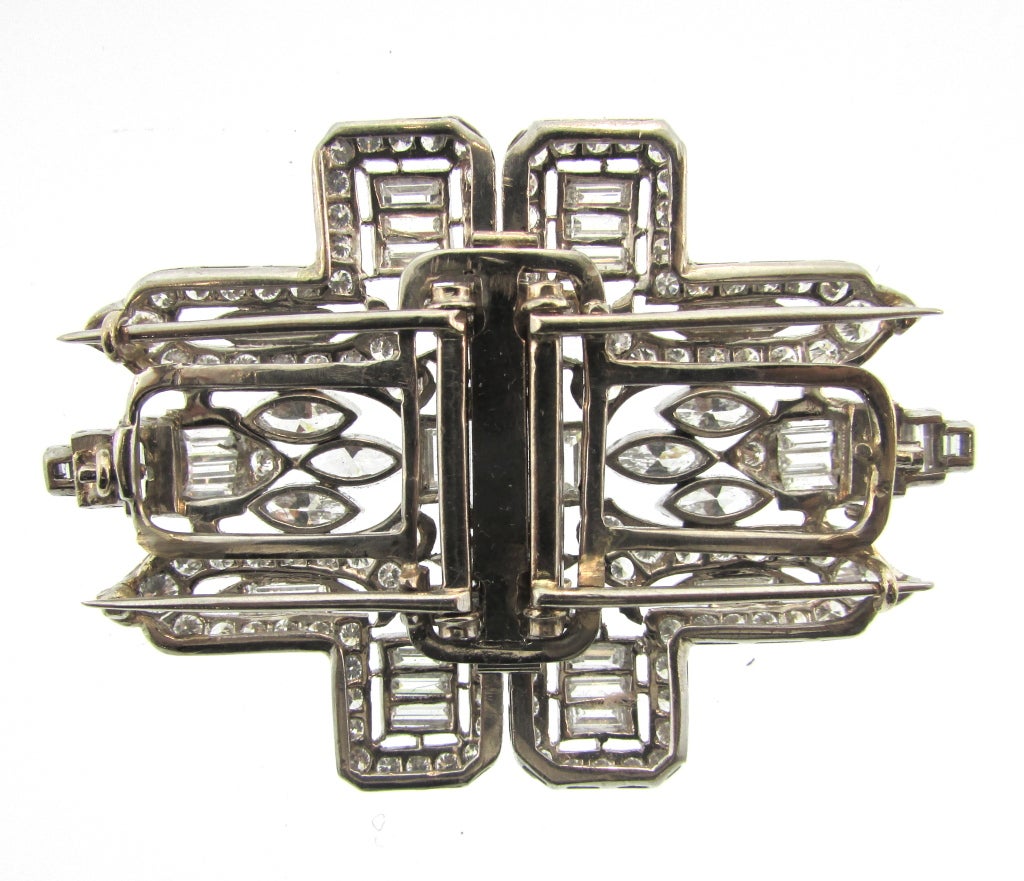 Delightful and significant Platinum and Diamond Art Deco Double Clips.