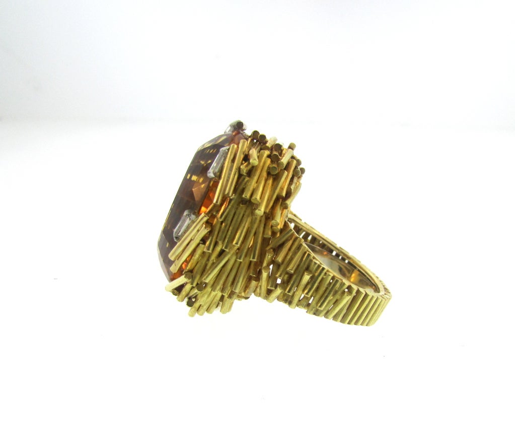 1960's Grima Citrine, Diamond and 18K Yellow Gold Ring