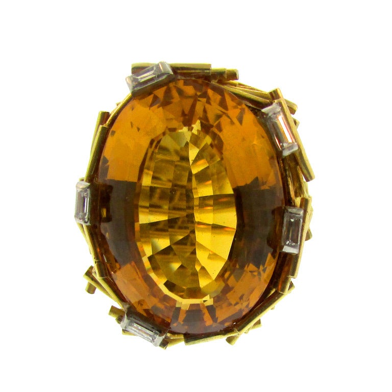 1960's Grima Citrine and Diamond Ring For Sale