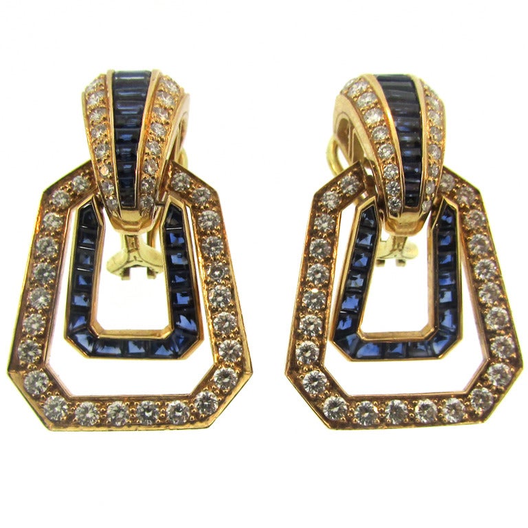 Oscar Heyman Diamond and Sapphire Ear Clips For Sale