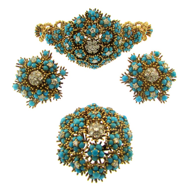 1960's Turquoise and Diamond Suite For Sale