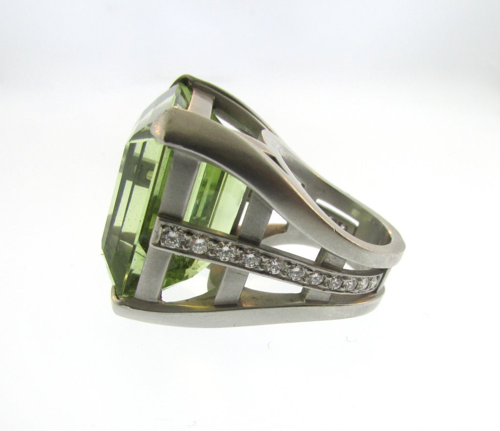 Kieselstein-Cord Green Beryl Ring set in Platinum and Diamond Mount