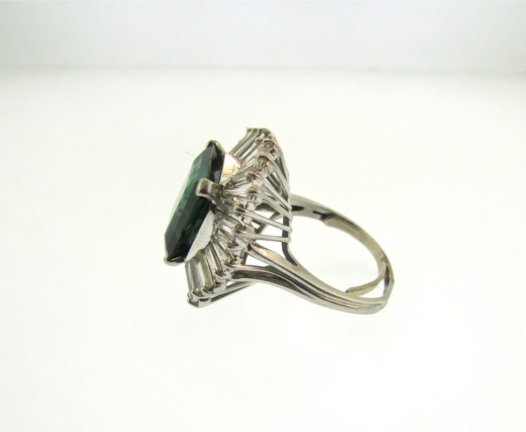 1950's Indicolite Tourmaline and Diamond Ring