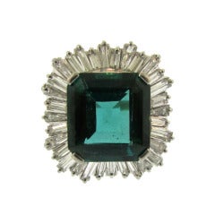 1950's Indicolite Tourmaline and Diamond Ring