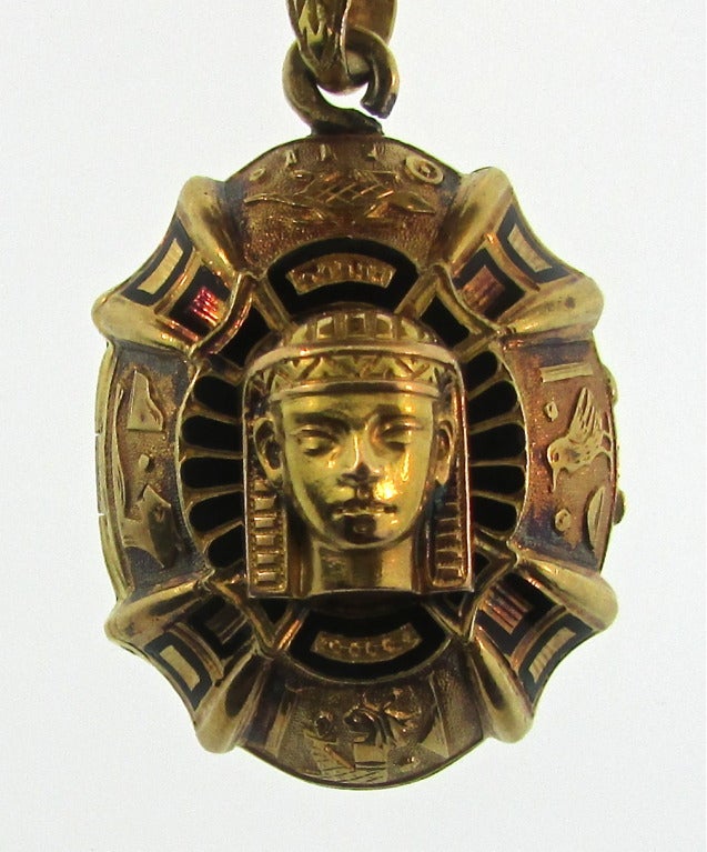 Victorian Egyptian Revival Gold and Enamel Bracelet For Sale