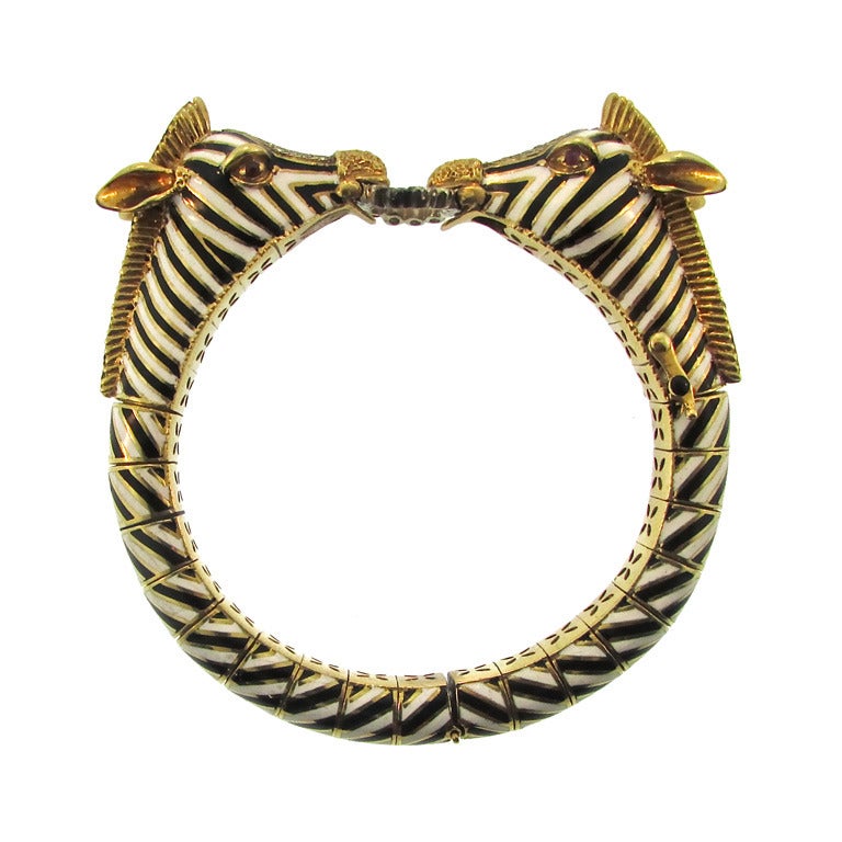 1960's Frascarolo Enamel Diamond Zebra Bracelet For Sale