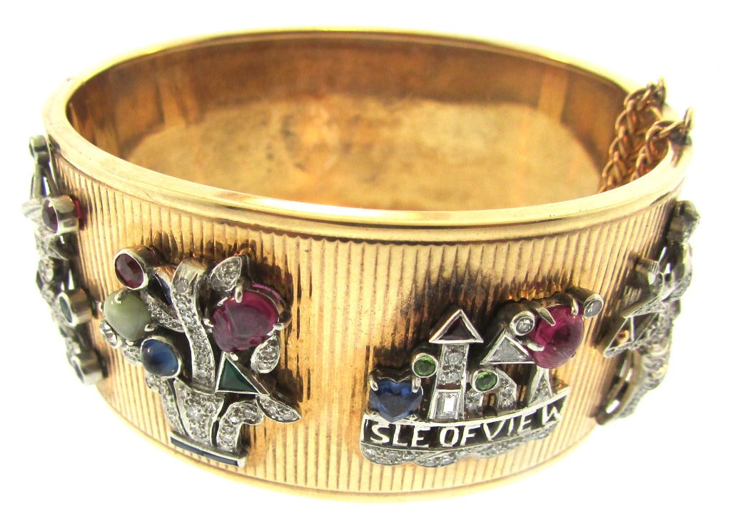 Retro Gem Set Charm Bangle In Excellent Condition For Sale In New York, NY