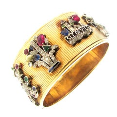 Retro Gem Set Charm Bangle