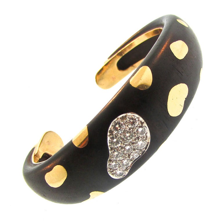 1960s Tiffany 
Co. Wood Diamond Gold Bangle