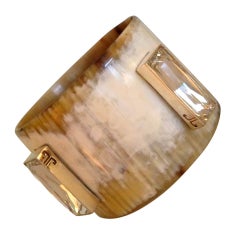 Stunning Horn, Sterling And Crystal Cuff