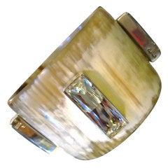 Stunning Horn, Sterling And Crystal Cuff