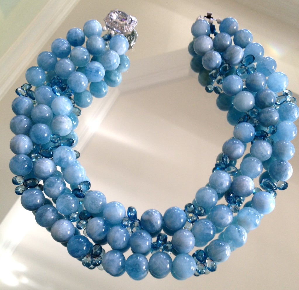 Stunning Multi-Strand Aquamarine London Blue Topaz Necklace 1