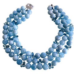 Stunning Multi-Strand Aquamarine London Blue Topaz Necklace