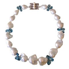 Baroque Pearl Rock Crystal London Blue Topaz Necklace