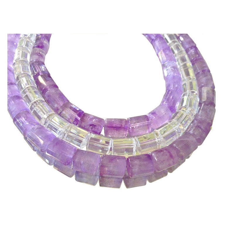 Triple Strand Amethyst Rock Crystal Necklace For Sale