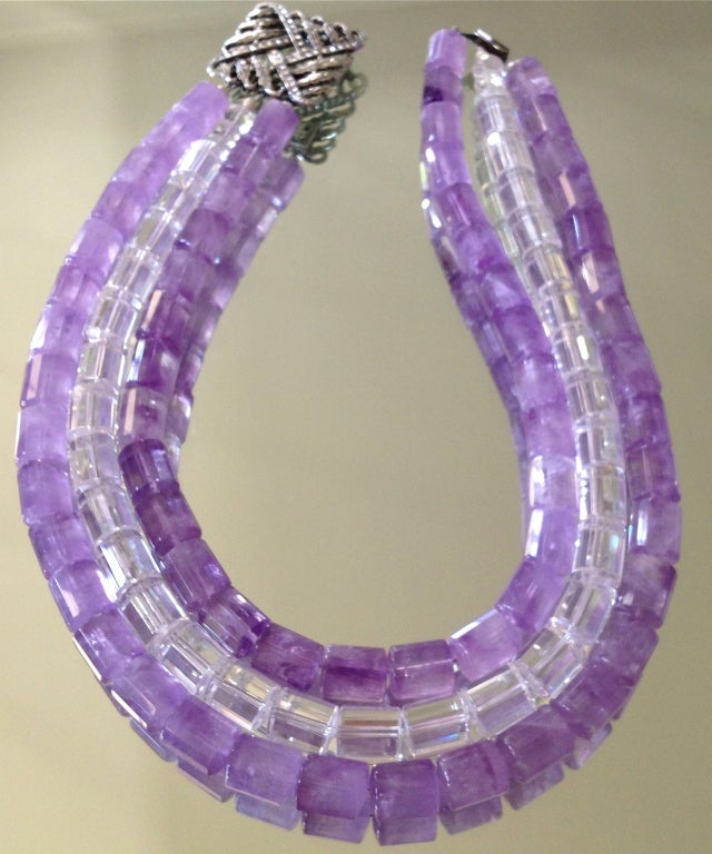 Breathtaking Amethyst and Rock Crystal Necklace. Total of 63 amethyst stones make quite the impact! One of a kind.
