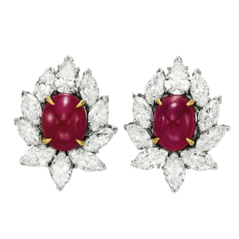 VAN CLEEF AND ARPELS Platinum Diamond Ruby Earrings For Sale