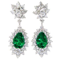 Diamond Emerald Platinum Earrings